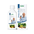Diabo-Go Ras Ayurvedic Tonic for Balanced Blood Sugar by Him Arogya in 500ml bottle with packaging showing natural ingredients and happy user.