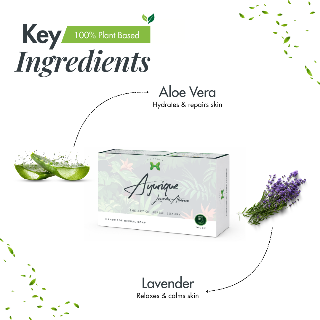 Ayurique | Lavender Aloevera Handmade Herbal Soap | 100g